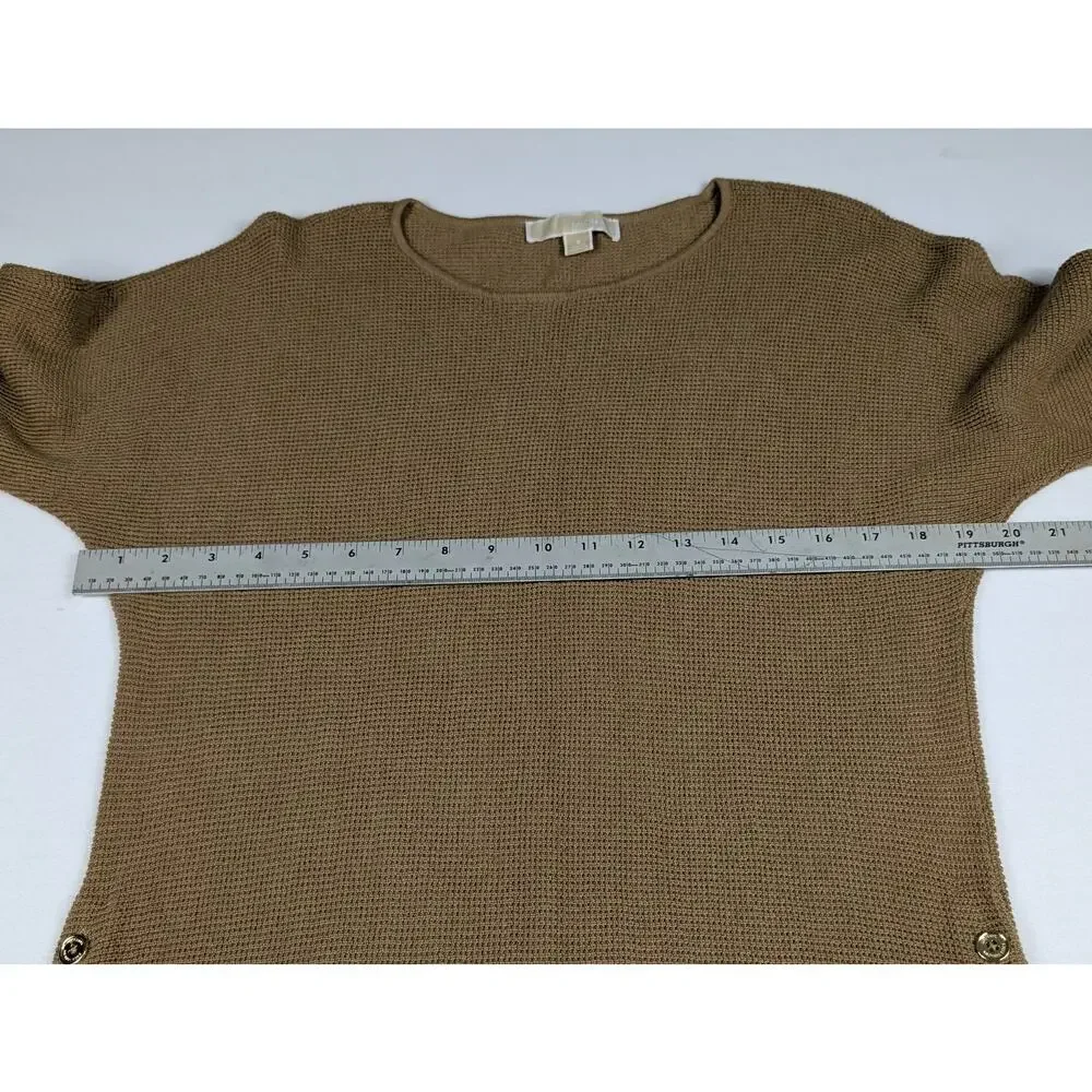 Michael Kors Sweater Womens Small Brown Long Sleeve Knit Tunic Scoop Neck Gold